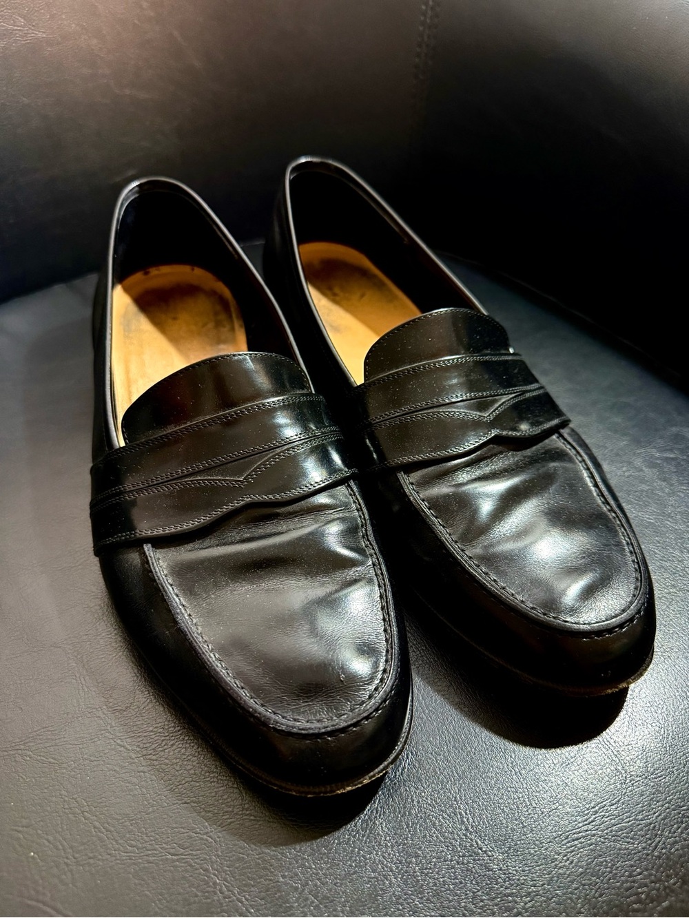 Ferragamo Black Leather Men's Penny Loafers